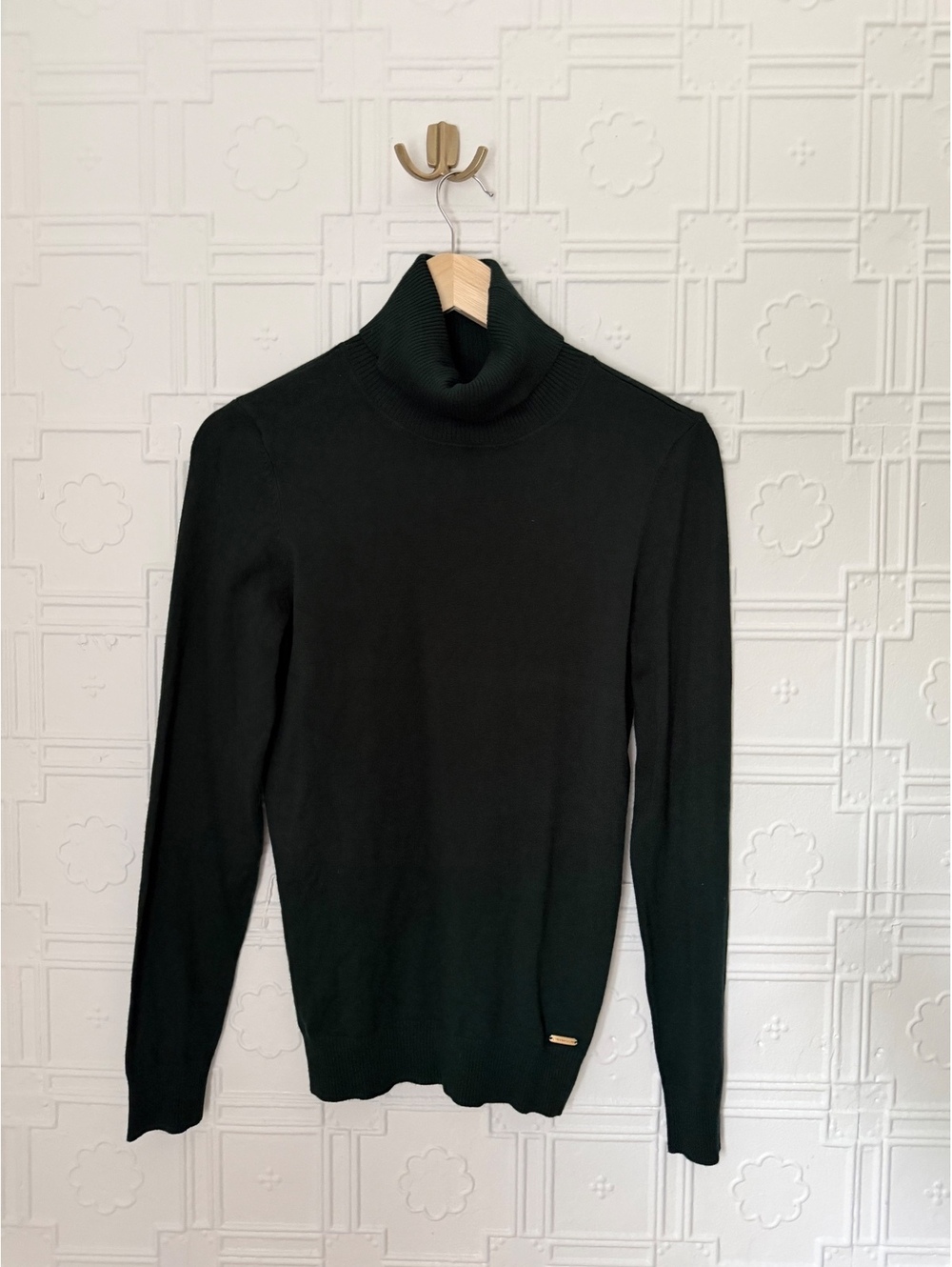Calvin Klein Womens Fine Knit Turtleneck Sweater Forest Dark Green M Medium